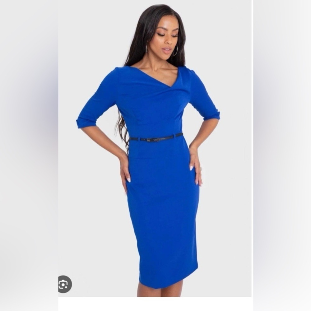 NEW Black Halo Classic Quarter Sleeve Jackie O Sheath Dress Blue Size 10